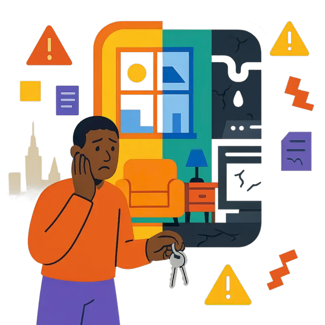Worried renter holding keys